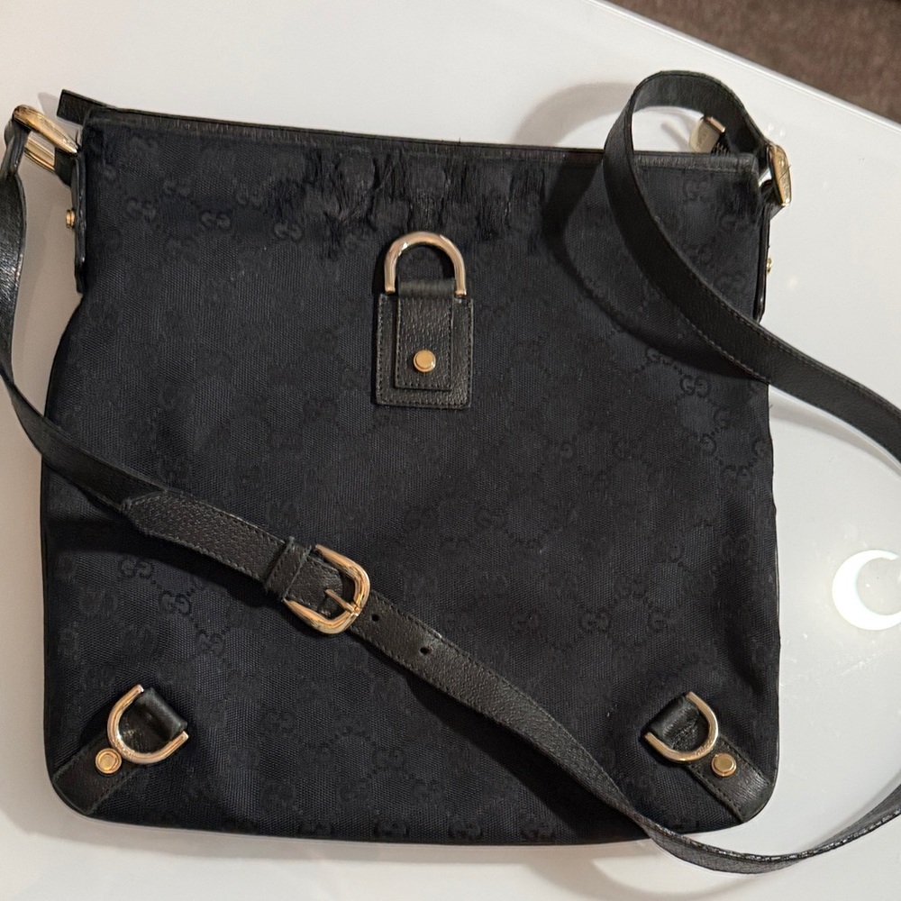 Gucci GG Black Fabric & Leather Shoulder Crossbody Bag